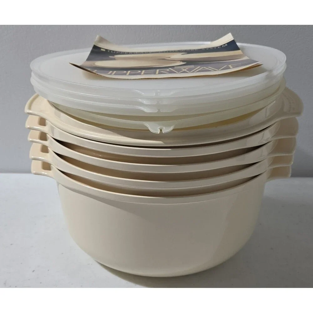Tupperware Microwave Stack Cooker Almond 5-Piece, Steamer + Lids Cookbook